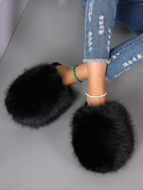 Women's Cute Plain Color Fluffy Plush Slippers, Casual Soft Comfortable Home Slippers, Warm Slippers for Indoor & Outdoor Use for Fall & Winter