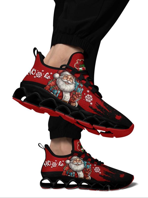 Men's Christmas Themed Lace Up Low Top Sneakers, Casual Comfortable Breathable Sports Running Shoes, Male All-match Round Toe Shoes for Daily Wear