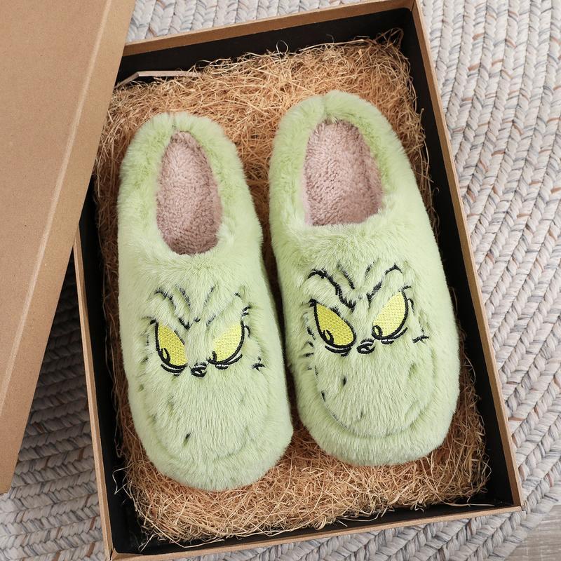 Unisex Cute Green Monster Design Soft Plush  Casual Comfortable Home Slipers Shoes For Fall Winter,Christmas Indoor or Outdoor winter slipper warm slipper   Boy Flipflop