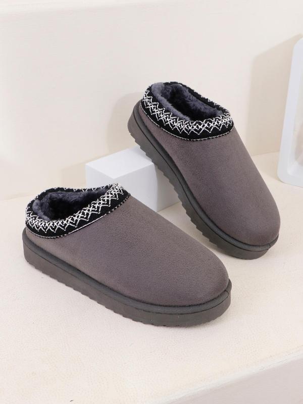 Women's Solid Color Embroidered Design Plush Snow Boots, Casual Comfortable Home Slippers, Warm Slippers for Indoor & Outdoor Use for Fall & Winter