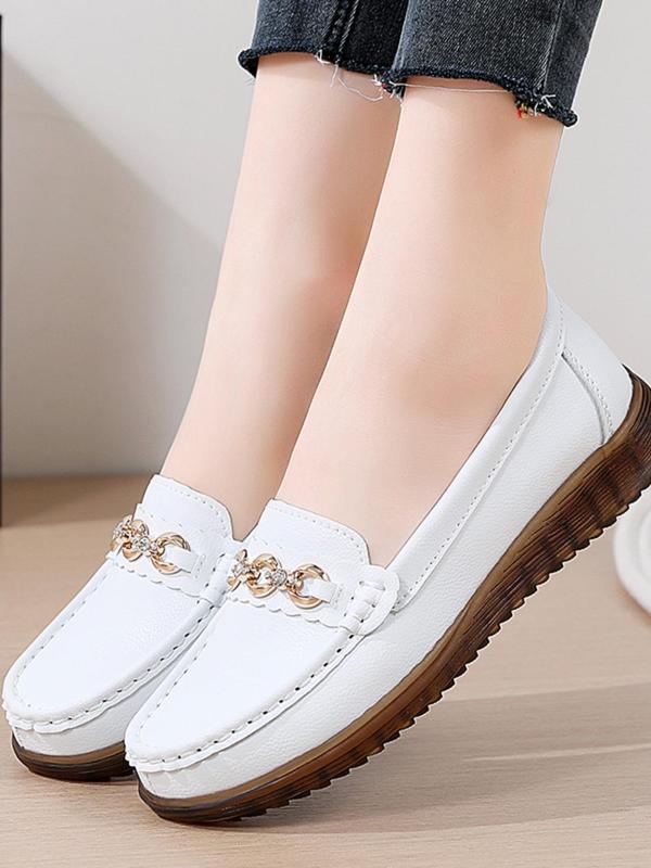 Women's Fashionable Solid Color Round Toe Slip-on Shoes, Casual Comfortable Versatile PU Leather Shoes, Summer 2024 New Trendy Walking Shoes for Daily Wear