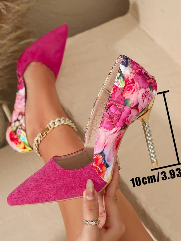 Women's Fashionable Floral Pattern Stiletto Heels, Elegant Pointed Toe High Heels for Party, Daily Clothing Decor for Women & Girls