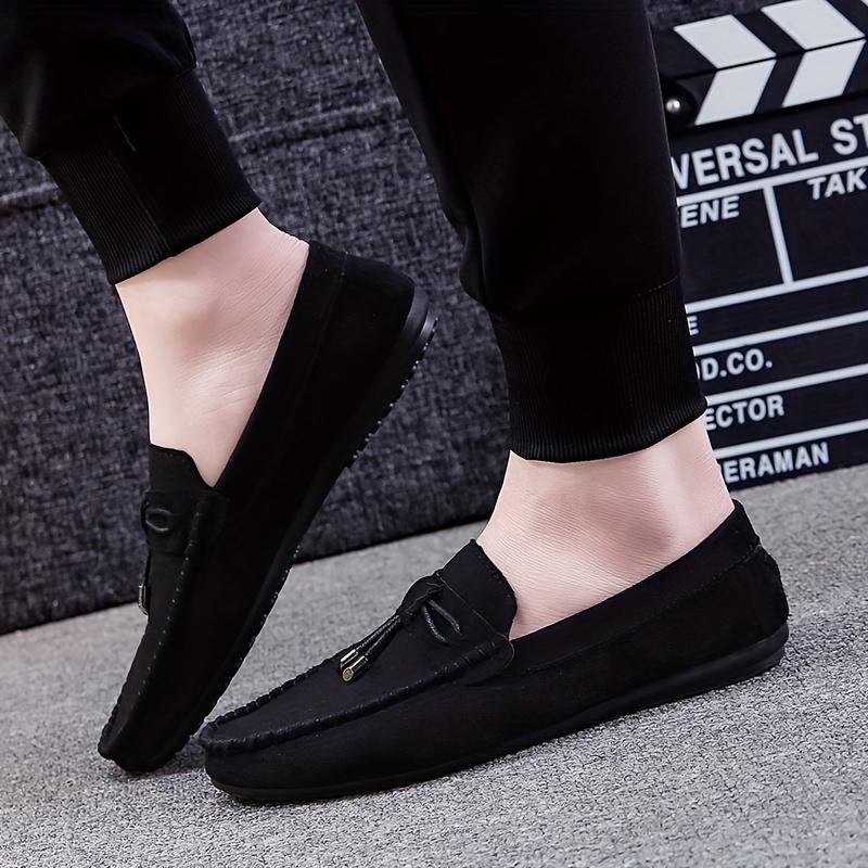 Men's Solid Color Breathable Loafers, Fashion Comfortable and Non-Slip Rubber Sole Casual Leather Shoes, Men's Footwear