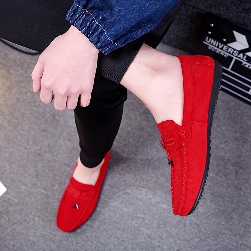 Men's Solid Color Breathable Loafers, Fashion Comfortable and Non-Slip Rubber Sole Casual Leather Shoes, Men's Footwear