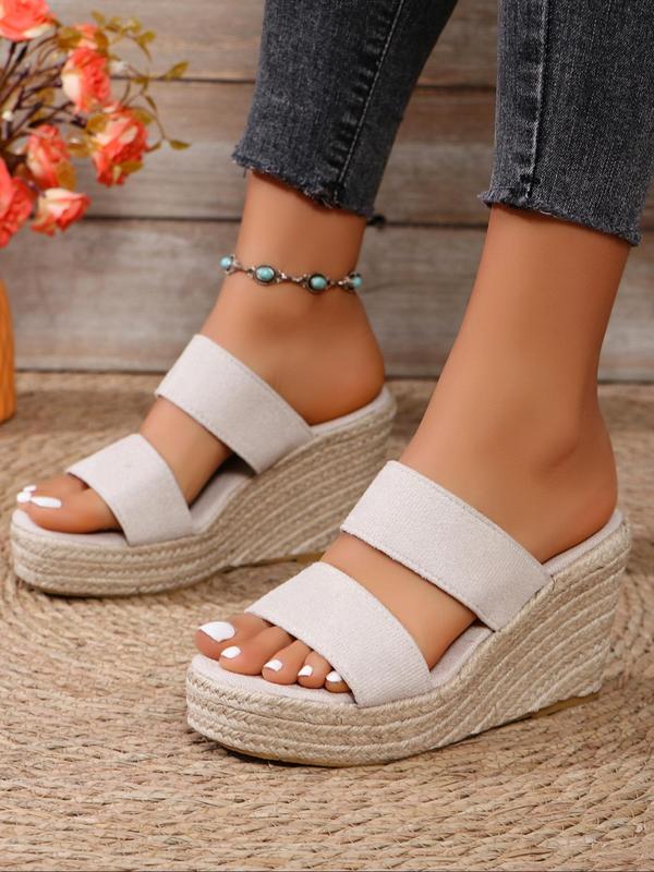 Women's Casual Plain Wedge Sandals, Girl Double Band Platform Sandals, Boho Style Slip-on Sandals, Espadrilles Clearance Sandals Walking Shoes for Daily Footwear Summer 2024