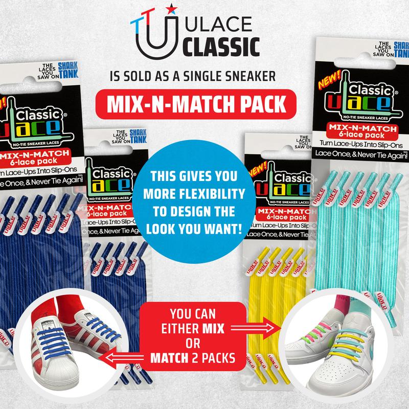 uLace Classic No-Tie Shoelaces: Stretchy, Easy-to-Install Elastic Laces for Sneakers - Set of 6 Footwear Comfort