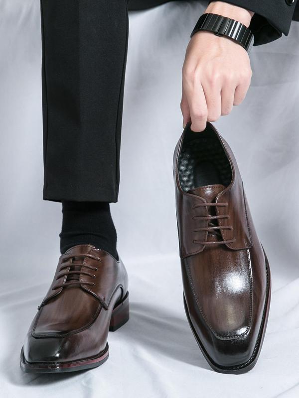 Men's Business Style Solid Color Lace Up Dress Shoes, Formal Shoes for Work Office, Fashion Shoes for Party, Daily Clothing Decor