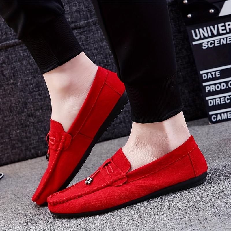 Men's Solid Color Breathable Loafers, Fashion Comfortable and Non-Slip Rubber Sole Casual Leather Shoes, Men's Footwear