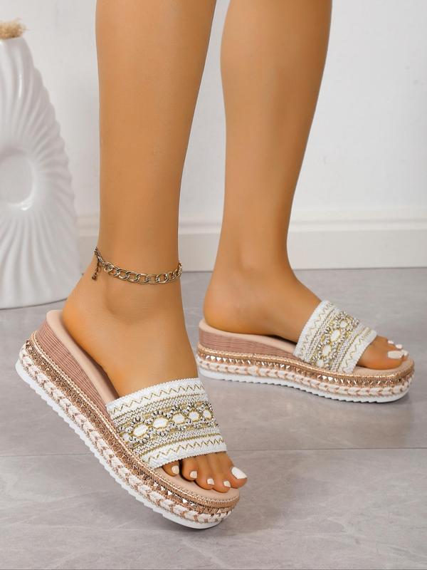 Women's Fashionable Ethnic Pattern Platform Sandals, Casual Comfortable Boho Style Thick Sole Slide Sandals for Summer, Female All-match Shoes for Daily Wear