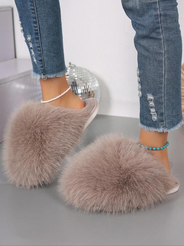 Women's Cute Plain Color Fluffy Plush Slippers, Casual Soft Comfortable Home Slippers, Warm Slippers for Indoor & Outdoor Use for Fall & Winter