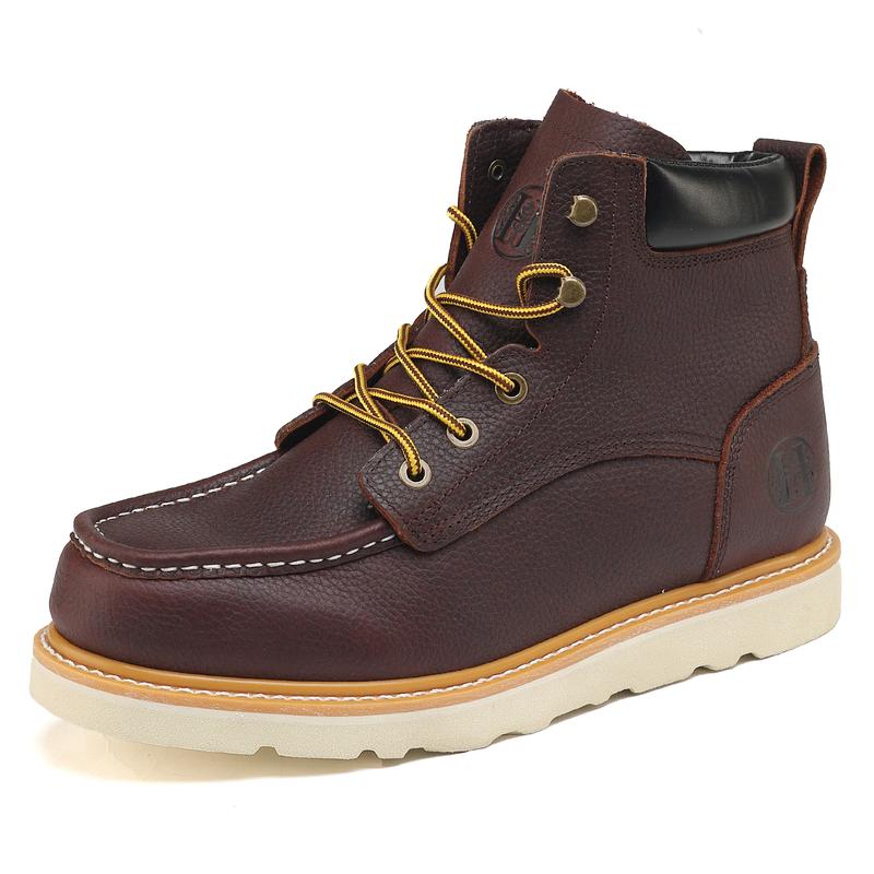 Men's Soft Toe Slip Resistant Leather Water Resistant Moc Toe Work Boots