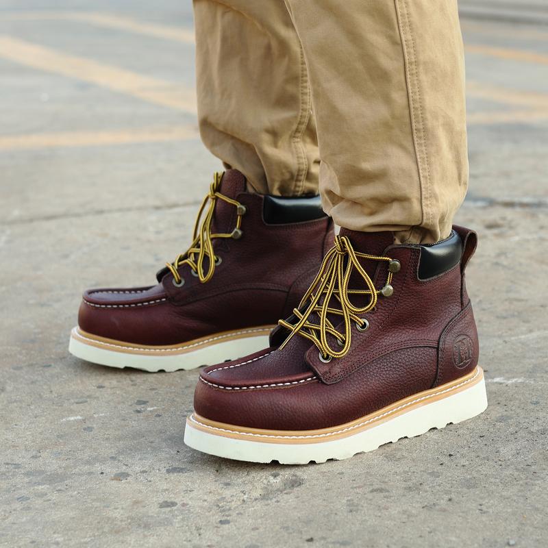 Men's Soft Toe Slip Resistant Leather Water Resistant Moc Toe Work Boots