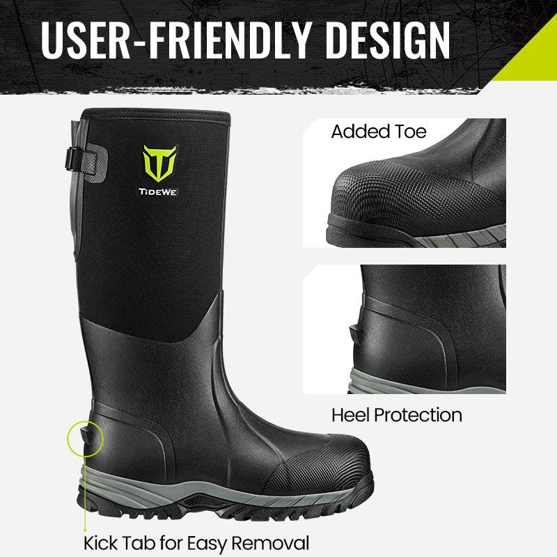 TIDEWE Work Boots Puncture-Proof with Steel Toe & Shank, Waterproof Anti Slip Rubber Boots for men, 6mm Neoprene Outdoor Boots Boy Footwear Walking Shoes Comfort Rain Shoes for Men steel toe boot men s boots work