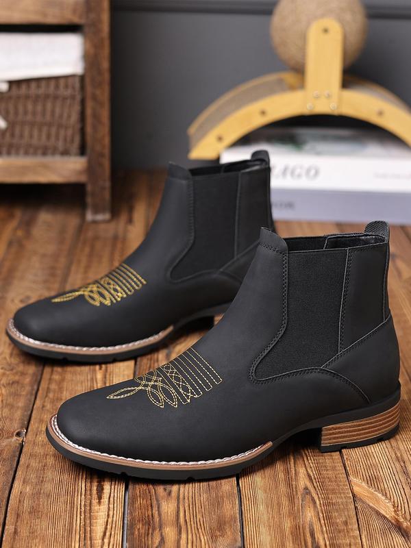 Men's Business Embroidering Design Ankle Boots, Fashionable Round Toe Chelsea Boots for Daily Wear, Male All-match Shoes for Daily Wear