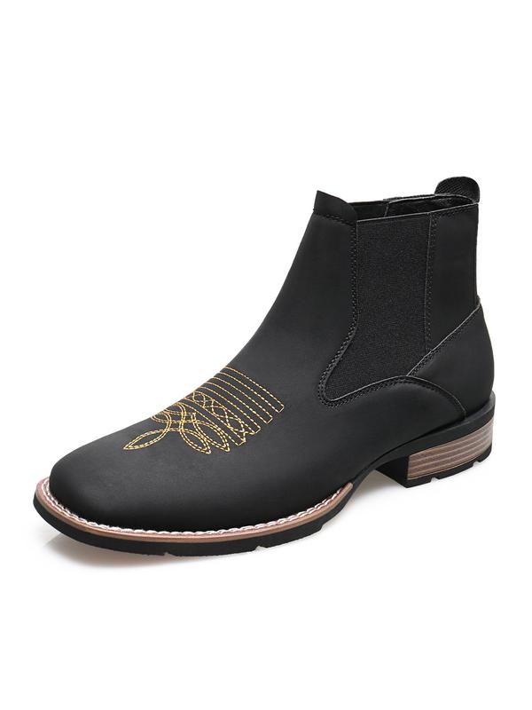 Men's Business Embroidering Design Ankle Boots, Fashionable Round Toe Chelsea Boots for Daily Wear, Male All-match Shoes for Daily Wear