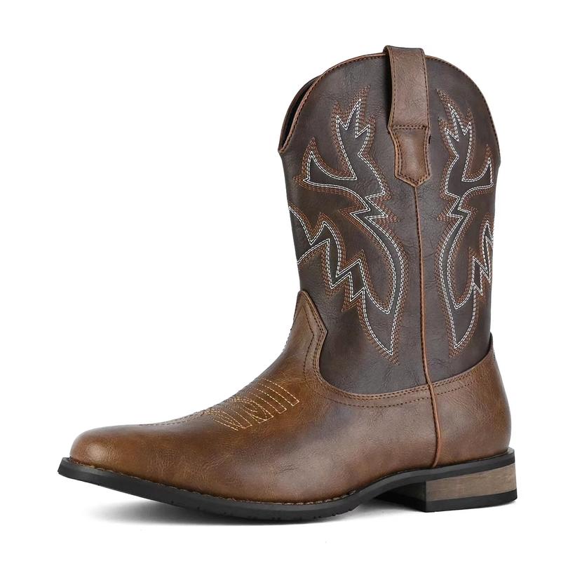 Cowboy Boots For Men Western Boot Durable Fashionable Retro Classic Square Toe Cow Boots, Accommodate Both Regular and Wide Calf, Stylish Square Toe, Western Fashion