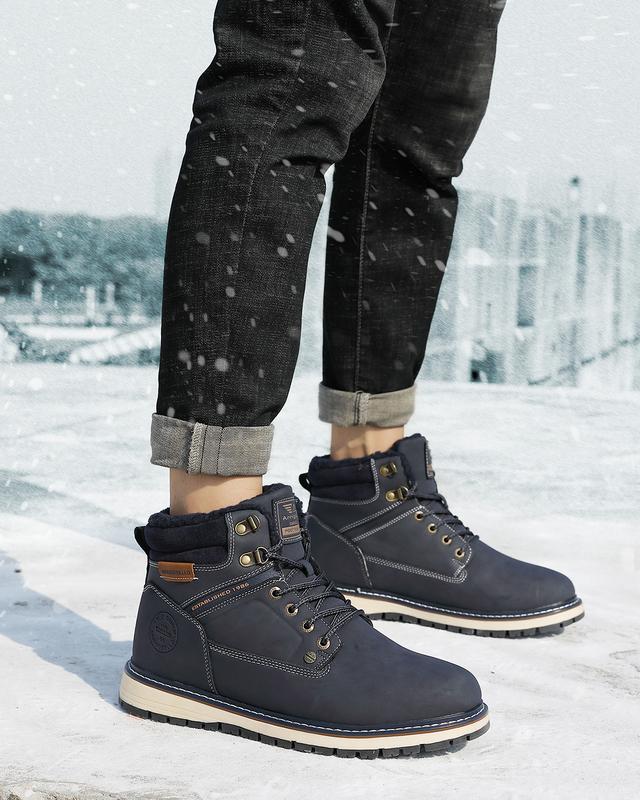 ARRIGO BELLO Winter Boots Martin Boots Men's Fashion Casual Shoes Non-slip Plus Velvet Warm Snow Boots Outdoor Waterproof Shoes (Blue) Hiking Shoes