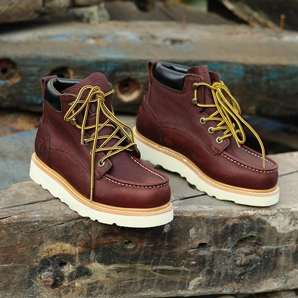 Men's Soft Toe Slip Resistant Leather Water Resistant Moc Toe Work Boots