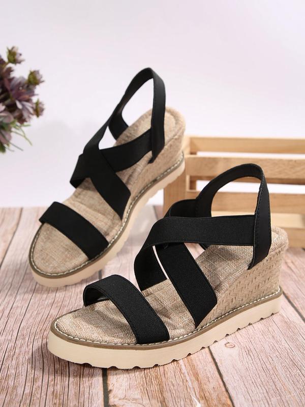 Women's Espadrilles Solid Color Wedge Sandals, Casual Comfortable Slip on Sandals for Summer, Boho Style Outdoor Beach Sandals for Women & Girls