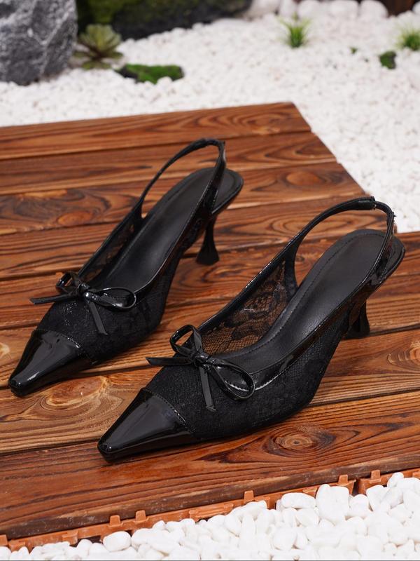 Women's Fashionable Bow Decorated Flare Heel Shoes, Elegant Pointed Toe Slingback Pumps for Party, Daily Clothing Decor for Women & Girls