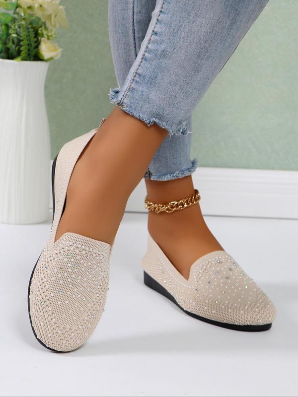 Women's Fashion Rhinestone Decorated Slip on Flat Shoes, 2024 New Style Casual Comfortable Round Toe Flat Shoes for Daily Wear, Breathable Comfortable Shoes Perfect for Students and Outdoor