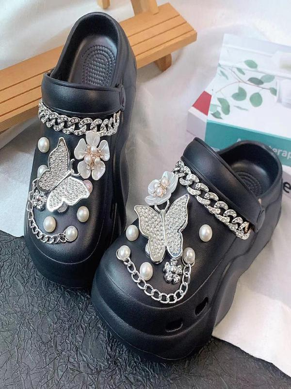 Faux Pearl & Rhinestone Decorated Shoe Charm, Cute Butterfly & Flower Design Shoe Decoration for Women's Clogs, Fashionable Shoes Decorations for Clogs