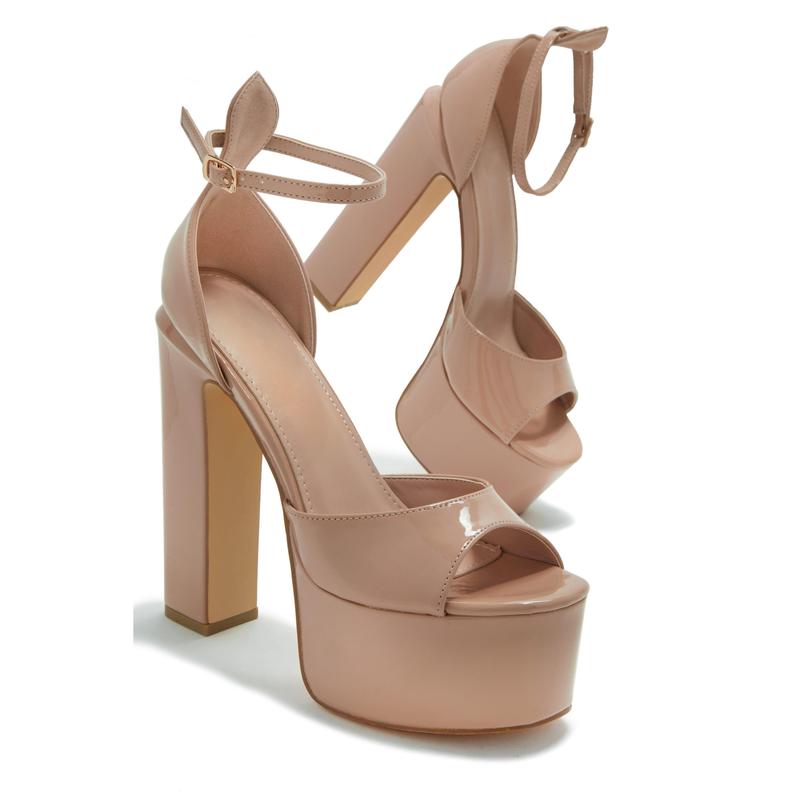 Avani Block High Heel Platforms - Nude