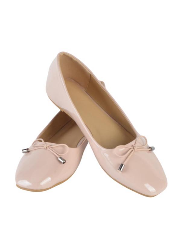 Women's Elegant Solid Color Bow Decor Slip On Flats, Fashion Trendy All-match Square Toe Ballet Shoes For Work & Office