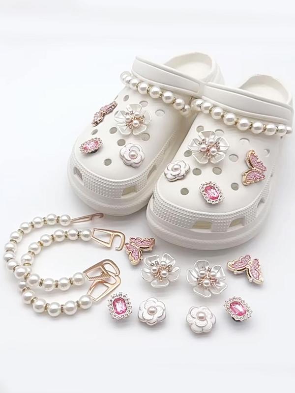 Rhinestone & Faux Pearl Decorated Shoes Decorations,  Fashionable Novelty Shoes Decorations for Clogs Design, Dazzling Glamour Trendy Holiday Shoe Accessories for Women & Girls