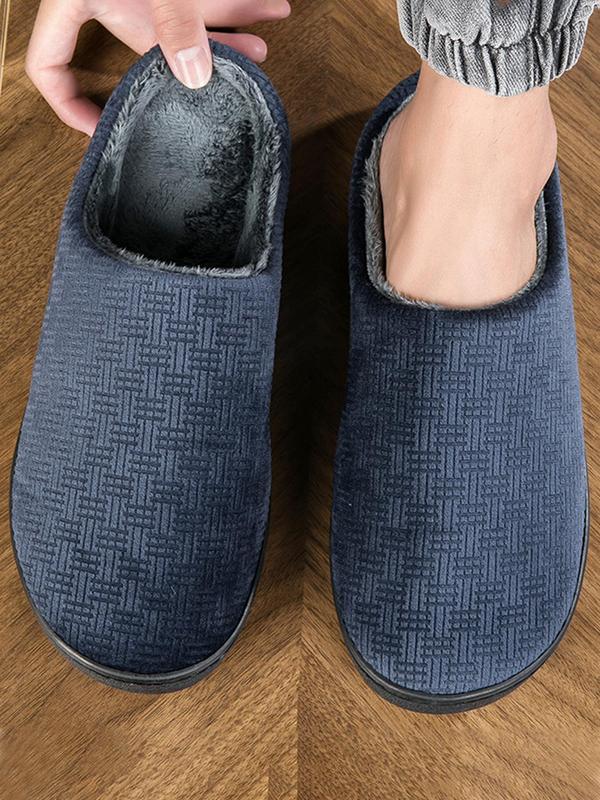 Men's Casual Solid Color Flannel Slippers, Comfortable Warm Slippers For Home, Warm Slippers for Indoor & Outdoor Use for Fall & Winter