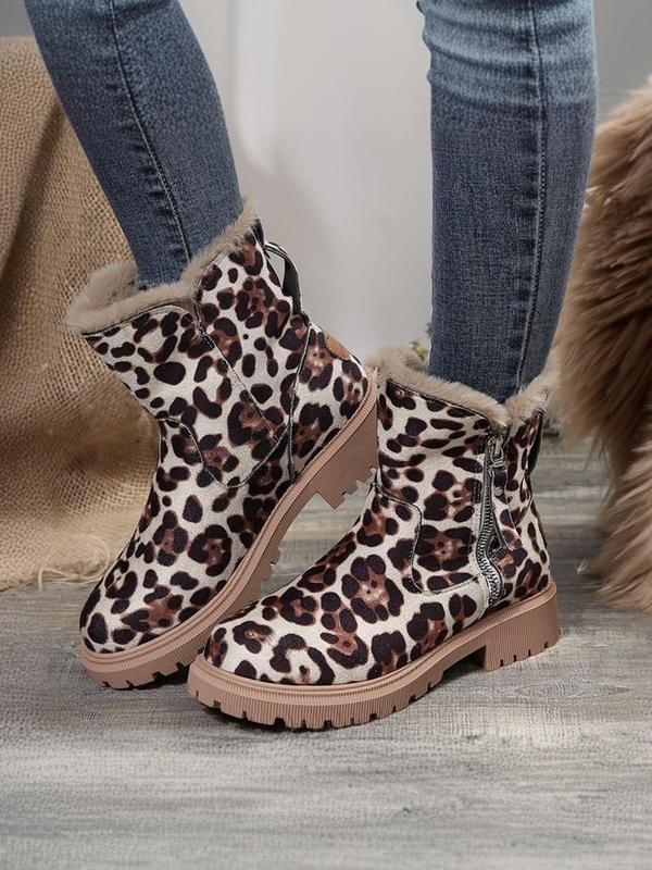  Women's Fashionable Patched Design Zipper Boots, Casual Warm Snow Boots for Winter, Female All-match Round Toe Shoes for Daily Wear