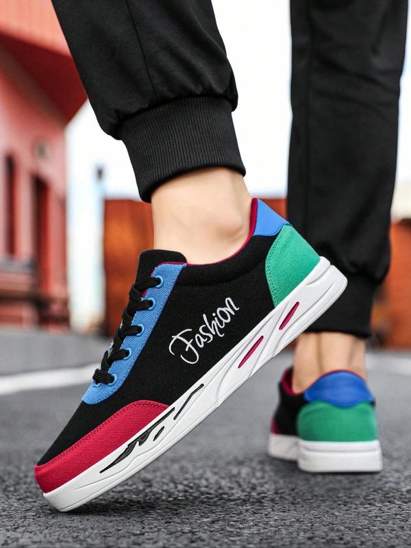 Men's Fashionable Colorblock Letter Print Lace Up Low Top Sneakers, Casual Comfortable Sports Shoes, Trendy All-match Sneakers for Daily Wear