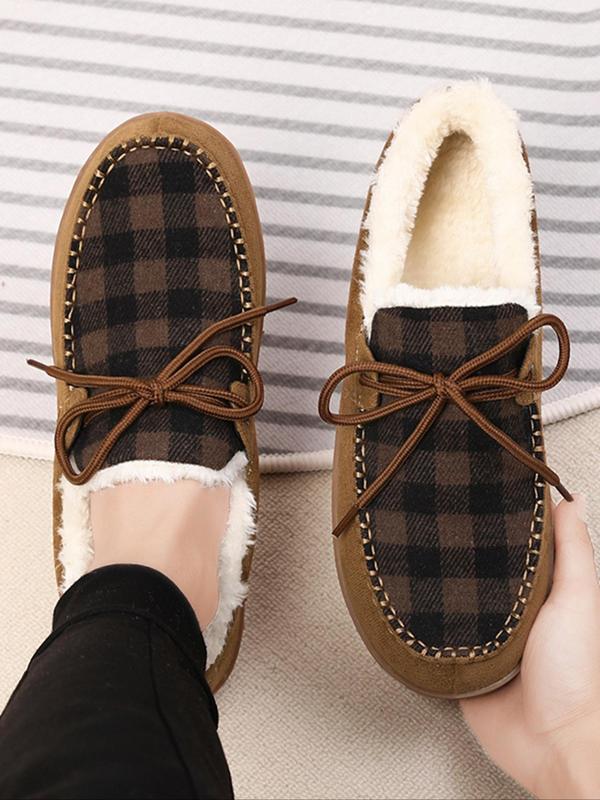 Men's Casual Plaid Pattern Contrast Faux Fur Lined Slippers, Casual Comfortable Home Slippers, Warm Loafers for Indoor & Outdoor Use for Fall & Winter