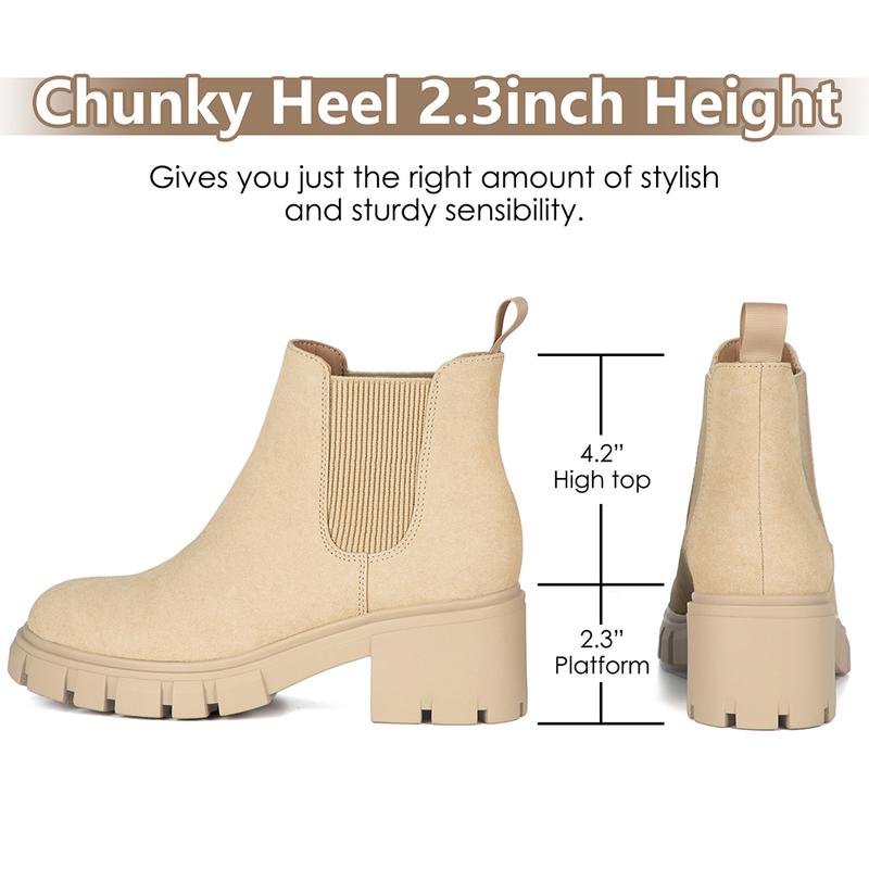 Athlefit Women's Chelsea Boots Fashion Lug Sole Chunky Heel Slip on Elastic Ankle Booties