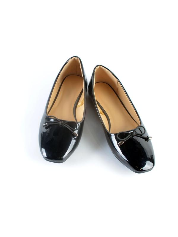 Women's Elegant Solid Color Bow Decor Slip On Flats, Fashion Trendy All-match Square Toe Ballet Shoes For Work & Office