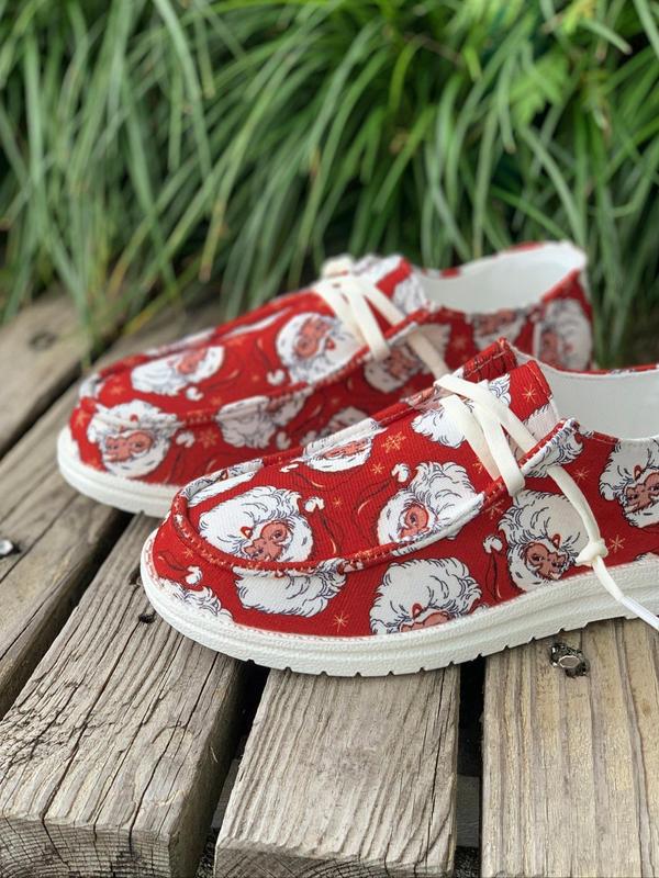 Women's Christmas Themed Santa Claus Pattern Canvas Shoes, Casual Comfortable Round Toe Low Top Sneakers, Female All-match Basic Shoes for Daily Wear