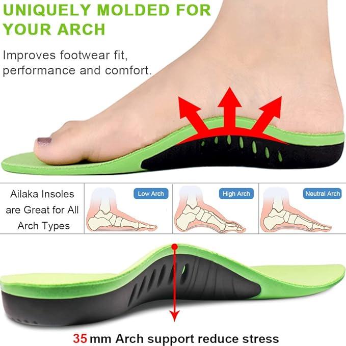 Orthotic Cushion Arch Support Shoe Insoles for Men & Women, Unisex Daily Shock Absorption Gel Sports Inserts for Flat Feet, Plantar Fasciitis, Heel Pain Relief