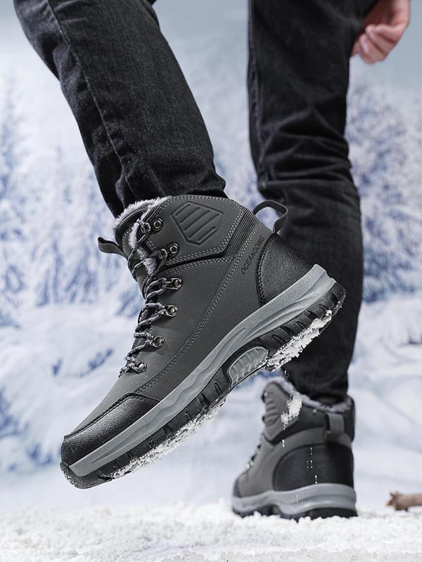 Men's Patchwork Lace Up Warm Snow Boots, Casual Outdoor Hiking Boots for Fall & Winter, Male All-match Round Toe Boots for Daily Wear