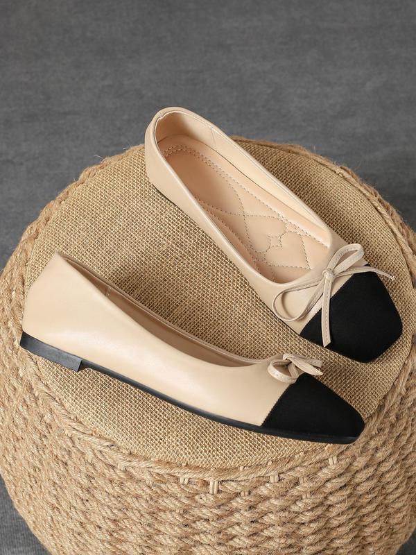 Women's Colorblock Bow Decorated Slip on Flats, Casual Comfortable Flat Shoes for Daily Wear, Lightweight Breathable Shoes for All Seasons