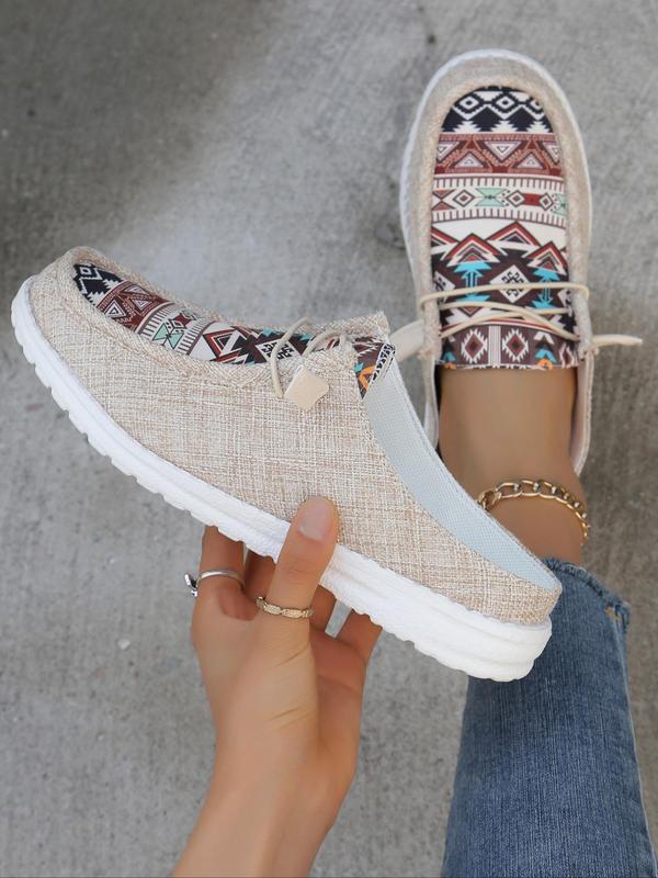 Women's Ethnic Pattern Slip on Low Top Sneakers, Casual Comfortable Lightweight Slip on Popular Summer Sandals, All-match Commuter Shoes for Work & Daily Wear