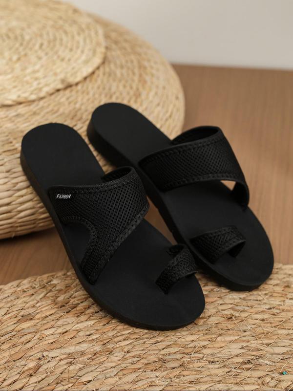 Casual Letter Pattern Hollow Out Slip on Flat Sandals for Women 2024, Breathable Comfortable Mesh Sandals for Daily Wear, Fashion Summer Shoes for Outdoor