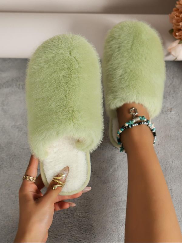 Women's Solid Color Fluffy Plush Home Slippers, Casual Soft Comfortable Home Slippers for Indoor Bedroom Wear, Fluffy House Shoes for Daily Used