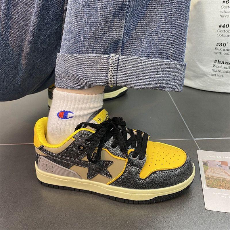 Vibe Street Crack Meteor Skateboard Shoes Casual All-Match Black Brown Yellow Distressed XINGX Sneaker Men and Women Fashion