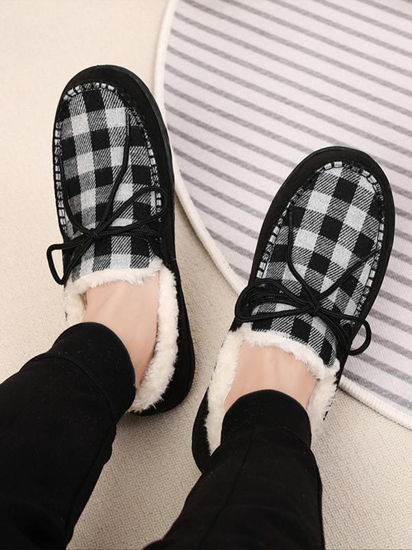 Men's Casual Plaid Pattern Contrast Faux Fur Lined Slippers, Casual Comfortable Home Slippers, Warm Loafers for Indoor & Outdoor Use for Fall & Winter