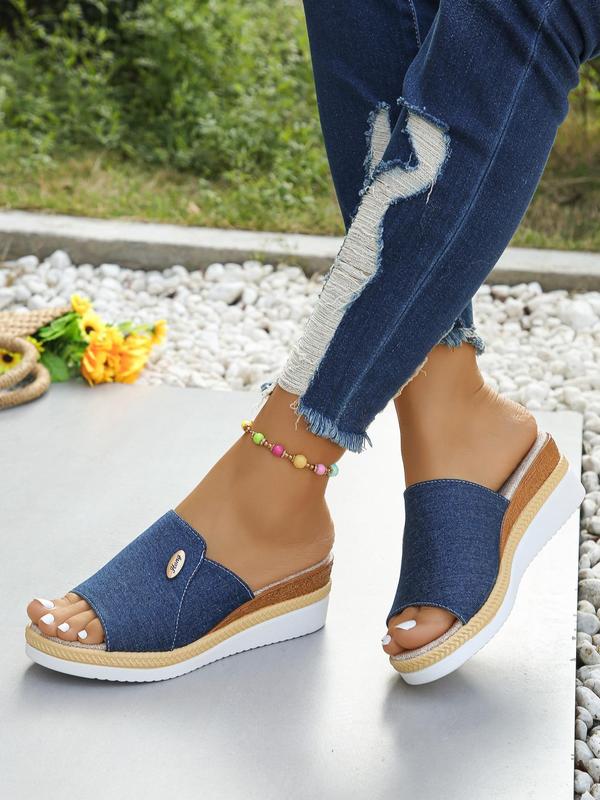 Women's Denim Slip on Wedge Sandals, Casual Comfortable Wedge Sandals for Summer, Lightweight Breathable Shoes for Daily Wear, Girl's Walking Shoes