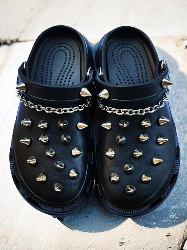 Fashionable Punk Style Chain & Spiked Studded Design Shoes Croc Charms, 2024 Comfort Diy Shoes Decoration for Sandals and Crocs Clogs