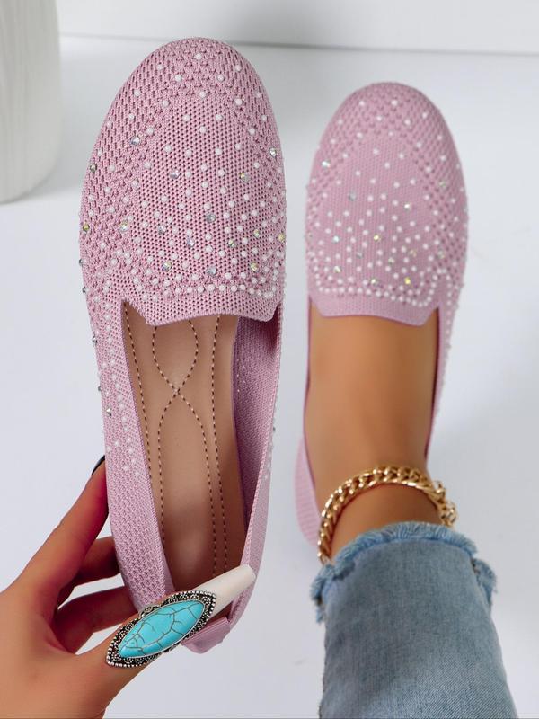 Women's Fashion Rhinestone Decorated Slip on Flat Shoes, 2024 New Style Casual Comfortable Round Toe Flat Shoes for Daily Wear, Breathable Comfortable Shoes Perfect for Students and Outdoor