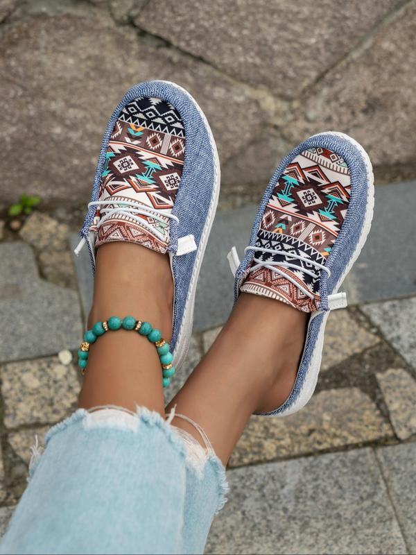 Women's Ethnic Pattern Slip on Low Top Sneakers, Casual Comfortable Lightweight Slip on Popular Summer Sandals, All-match Commuter Shoes for Work & Daily Wear