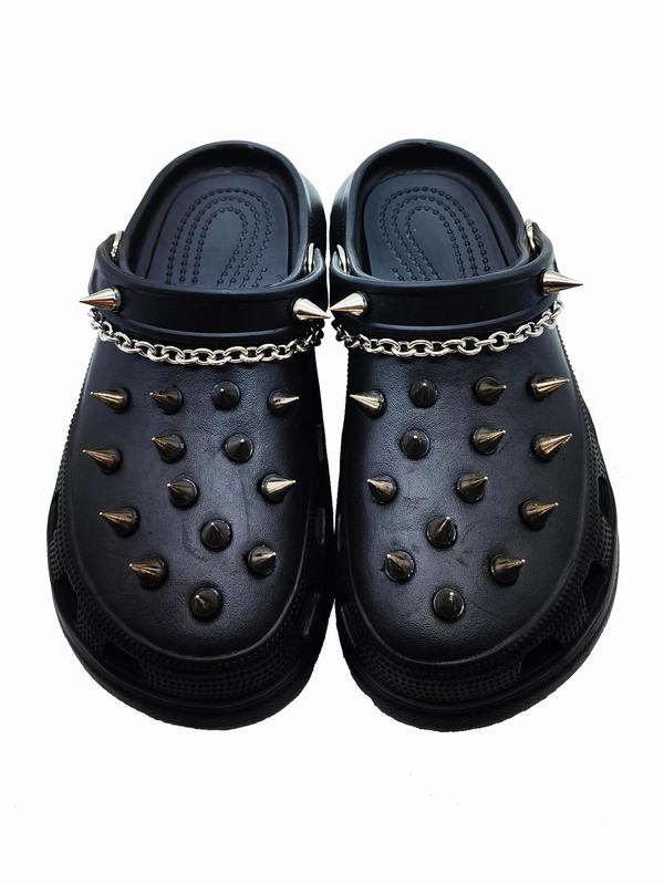 Fashionable Punk Style Chain & Spiked Studded Design Shoes Croc Charms, 2024 Comfort Diy Shoes Decoration for Sandals and Crocs Clogs