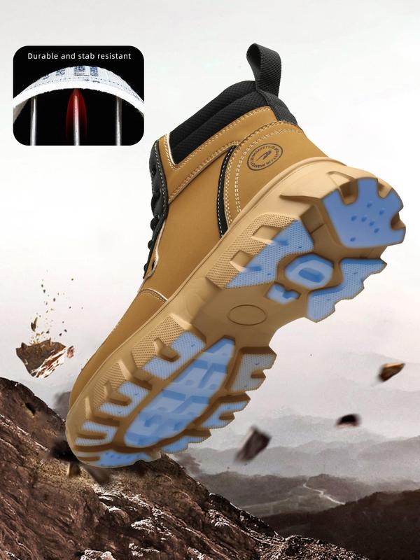 Men's Fashionable Anti-smashing Anti-puncture Work Boots, Casual Comfortable Breathable High Top Safety Boots, Wear-resistant Outdoor Safety Hiking Boots